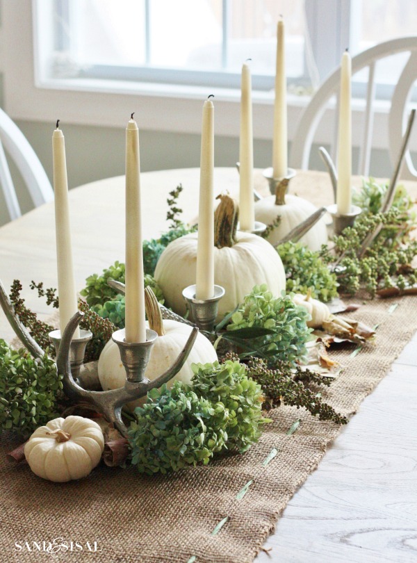 Fall Centerpiece with Easy Burlap Table Runner