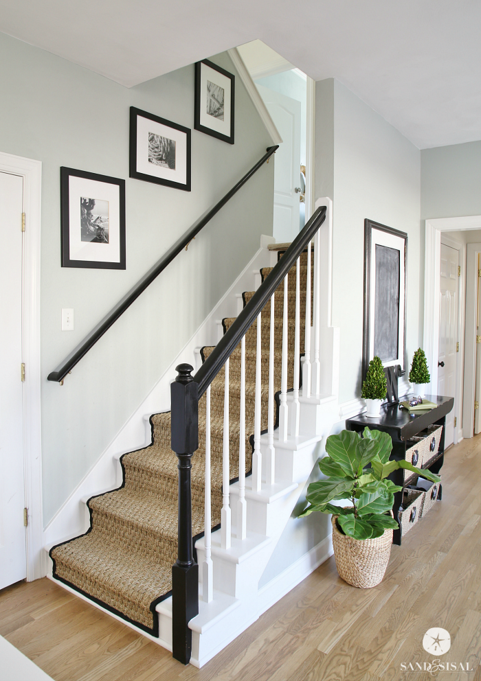 painted-staircase-makeover-with-seagrass-stair-runner