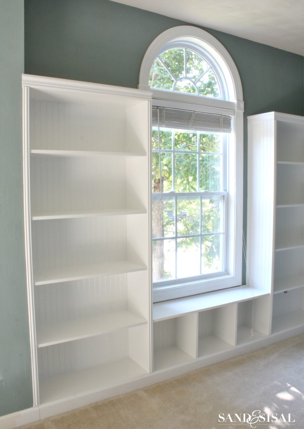DIY Built in Basement Bookcase Wall Reveal, Thrifty Decor Chick
