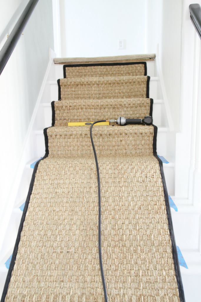 Painted Staircase Makeover With Seagrass Stair Runner