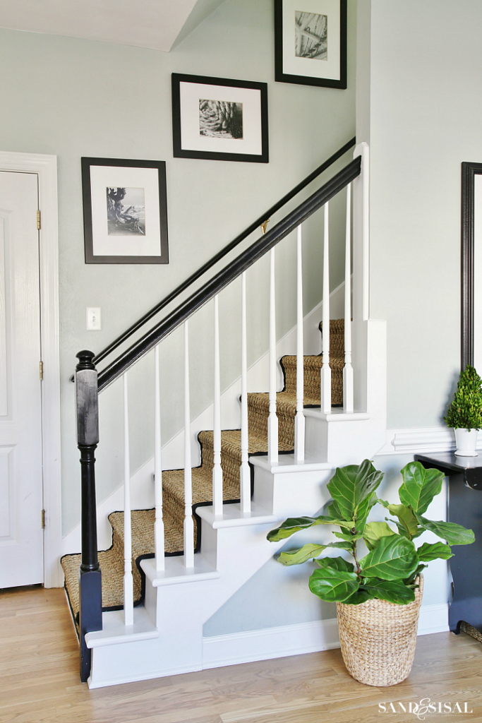 Painted Staircase Makeover with Seagrass Stair Runner