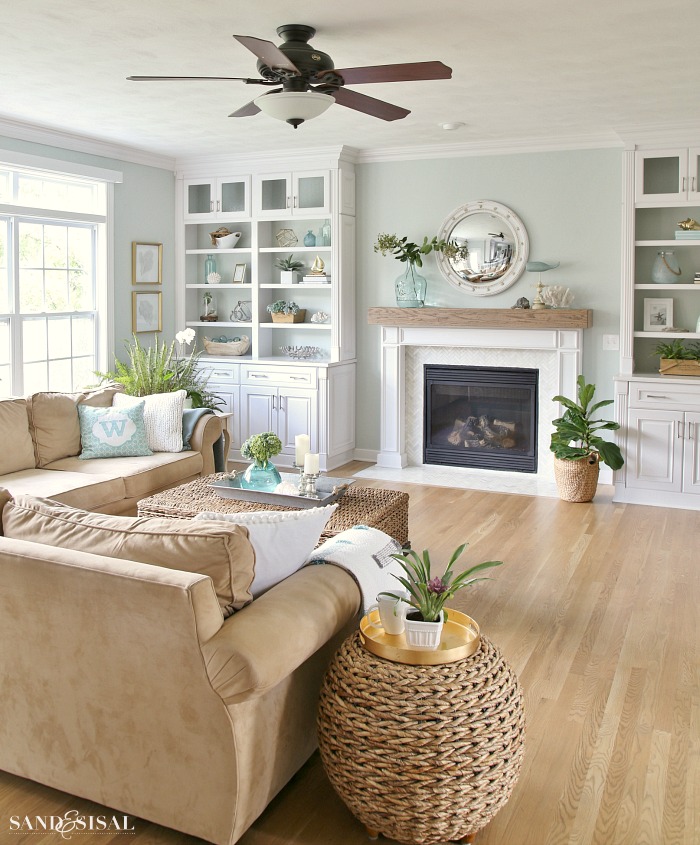 Coastal Family Room and Fireplace Makeover - Sand and Sisal