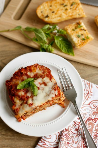 Eggplant Parmesan with Cheesy Garlic Bread - Sand and Sisal