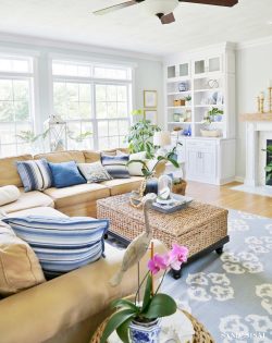 Summer Blues Coastal Family Room Tour - Sand and Sisal