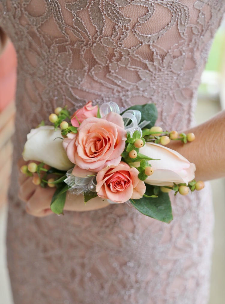 making a wrist corsage with real flowers