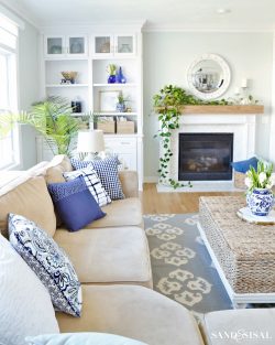 Blue and White Spring Living Room Tour - Sand and Sisal