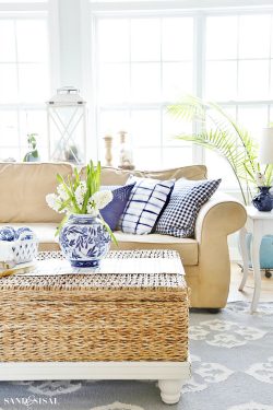 Blue and White Spring Living Room Tour - Sand and Sisal