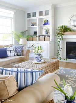 Blue and White Spring Living Room Tour - Sand and Sisal