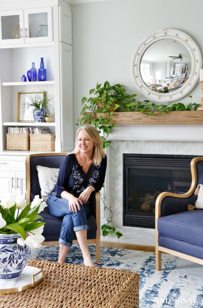 New Blue and White Living Room Updates - Sand and Sisal