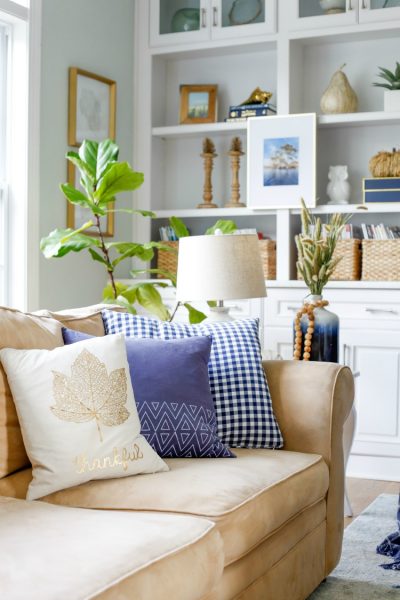 Navy and Neutral Fall Living Room + Kitchen Tour - Sand and Sisal